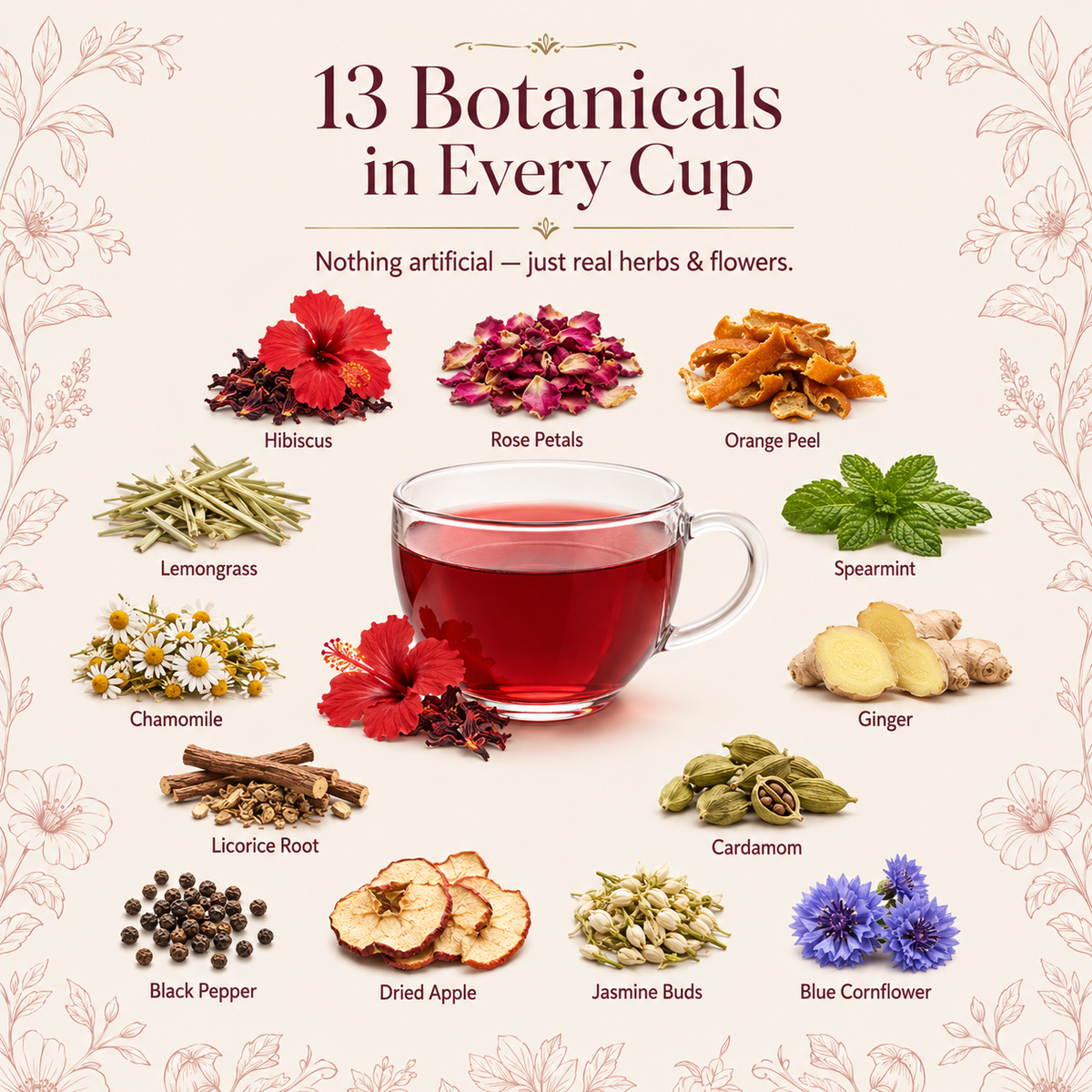 Herbal Radiance Brew| Antioxidant and Hydration Boosting Herbal Tea for Glowing skin| 25 Pyramid Tea Bags